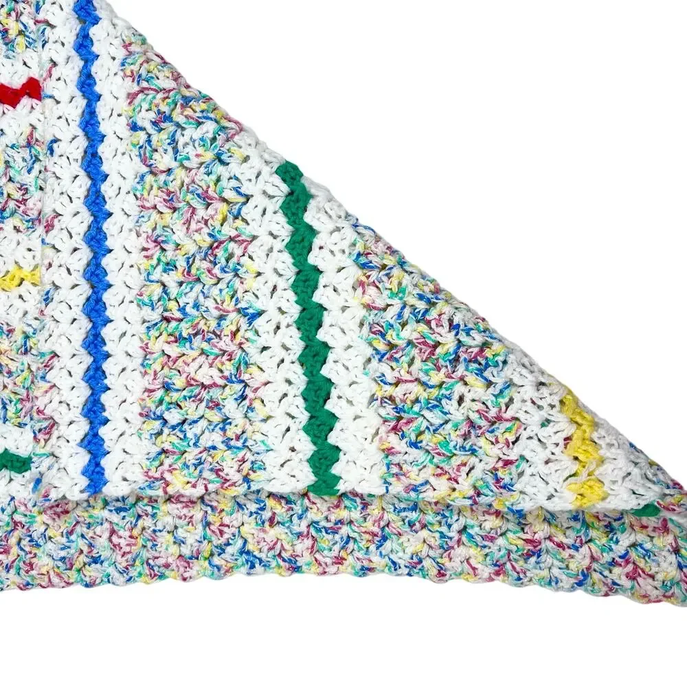 Handmade Multicolor Crocheted Afghan Blanket 44X28 Moss Stitch